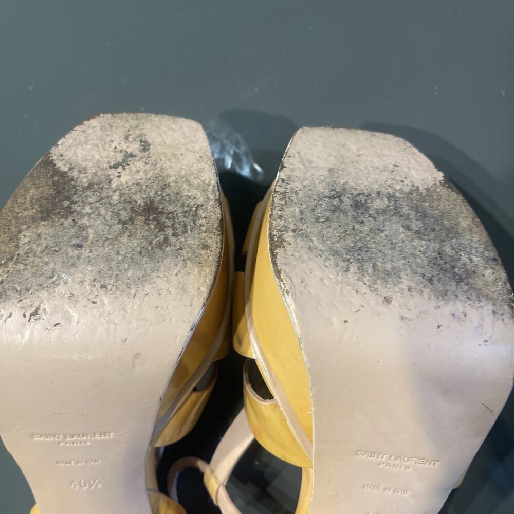 Yves Saint Laurent YSL Beige Patent Leather Tribute Platform Sandals Size 40.5 - Picture 12 of 14